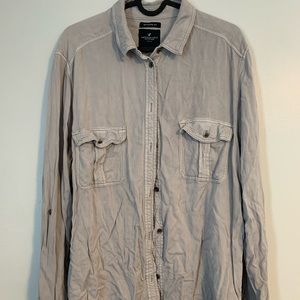 gray boyfriend fit button up from American Eagle